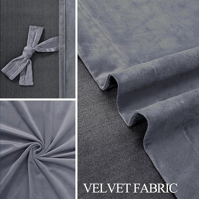 JIUZHEN Grey 42 x 96 inches Velvet Blackout Curtains - Image 5