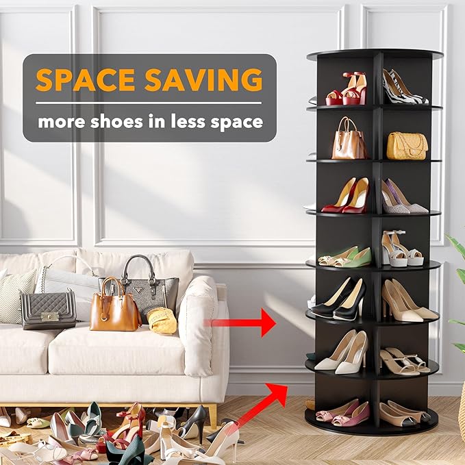 SpaceAid 7 Tier Rotating Shoe Rack Tower, Spinning Shoe Display Lazy Susan - Image 3