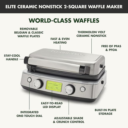 GreenPan Elite 2-Square Belgian & Classic Waffle Iron, Healthy Ceramic Nonstick - Image 3