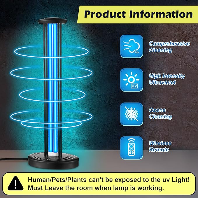 Qualirey UV Light with UV Safety Glasses, 100W Ozone Free UVC Light Home - Image 2