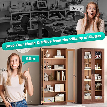 Metal Storage Cabinet with Lock and Glass Doors, Glass Display Cabinet - Image 9