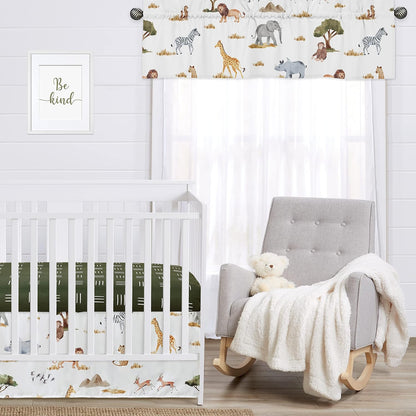 Sweet Jojo Designs Jungle Animals Window Treatment Valance Dark Hunter Green Yellow Grey Rust Orange Black and White Wildlife Safari Animal Gray Elephant Giraffe Lion Monkey Leopard Cheetah Zebra Bird