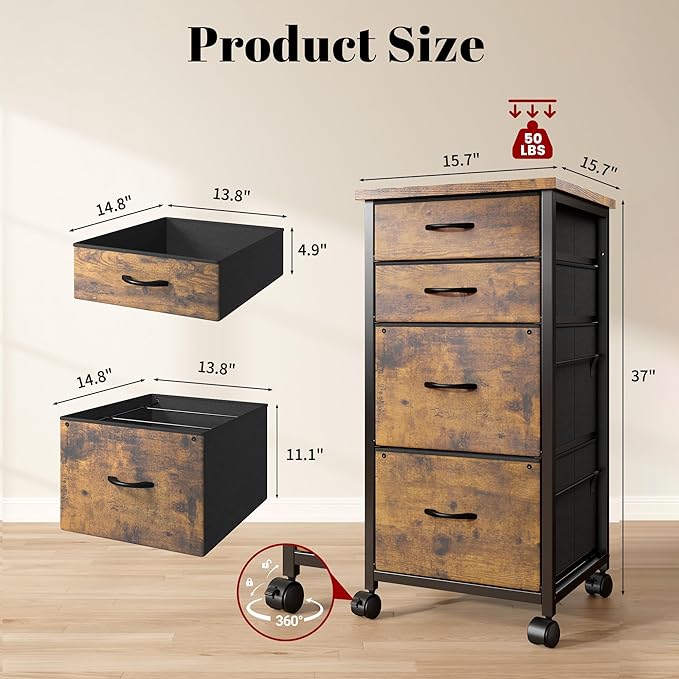 4 Drawers Mobile File Cabinet Vertical Filing Cabinet - Image 3
