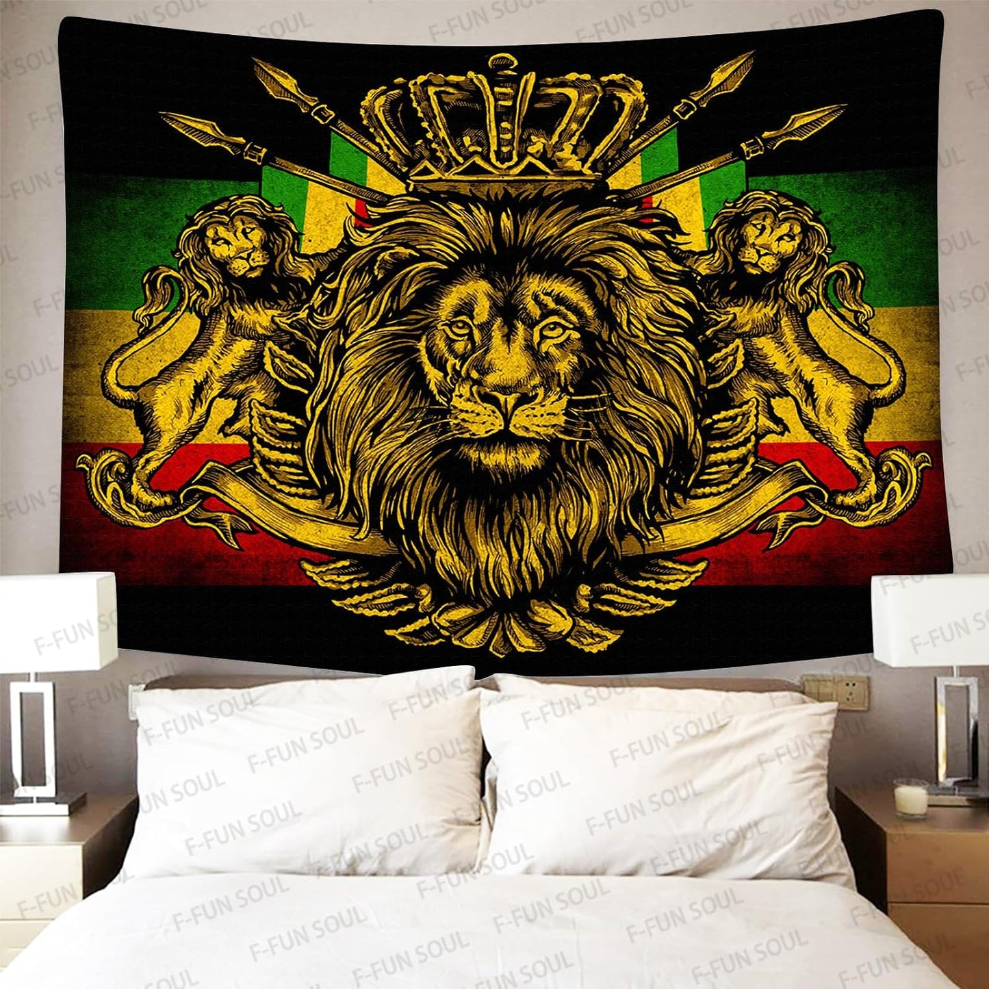 F-FUN SOUL Rasta Rastafarian Tapestry, 40x30inches, Lion Crown Flag Hippie Art Wall Hanging Tapestries for Living Room Bedroom Decor Banner