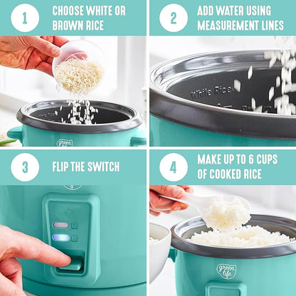 GreenLife Rice Cooker with Removable PFAS-Free Ceramic Nonstick Pot, 3-Cups - Image 4