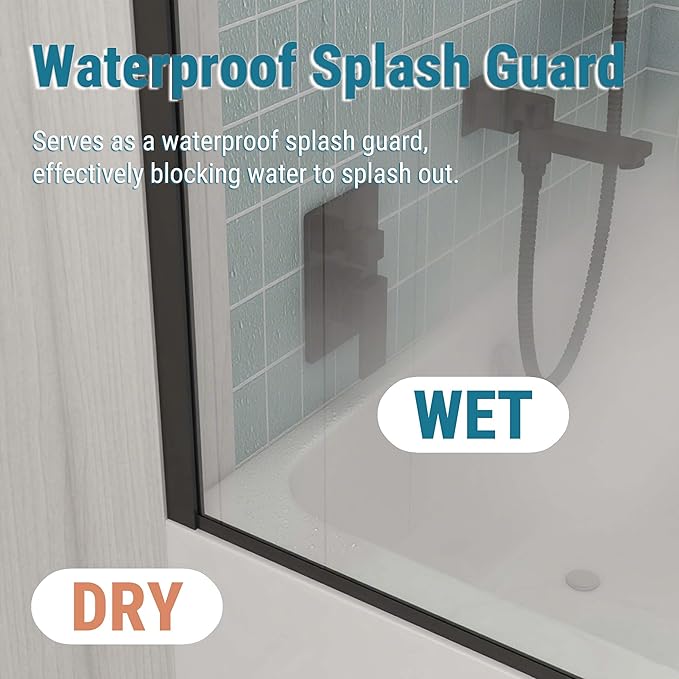 Sunrosa 24"×60" Bathtub Glass Panel, 8mm Thick Shower Screen, Matte Black - Image 3
