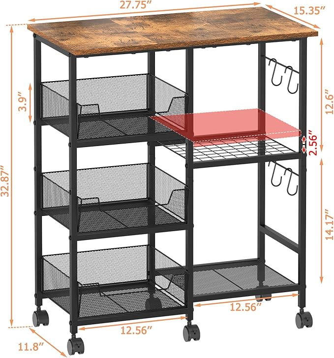 Rolling Kitchen Storage Microwave Cart, Kitchen Island - Image 6