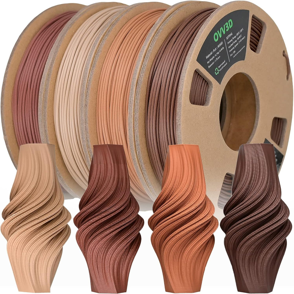 OVV3D Wood PLA 3D Printer Filament Bundle,Over 30% Real Wood Fiber,PLA 1.75