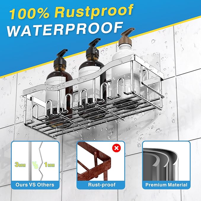 EUDELE 5-Pack Rustproof Stainless Steel Shower Caddy – No Drill Adhesive - Image 5
