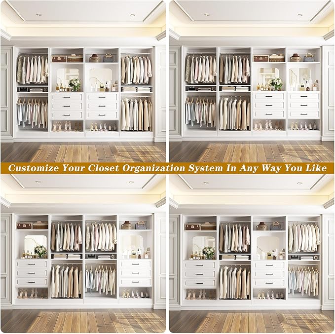 Unikito Closet System with Drawers, 100” Wood Closet Organizer with Hanging - Image 3