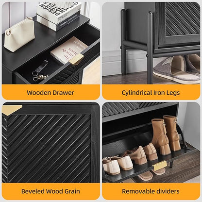 Shoe Cabinet Storage with 2 Flip Drawers, Narrow Hidden Shoes Organizer Cabinet - Image 6