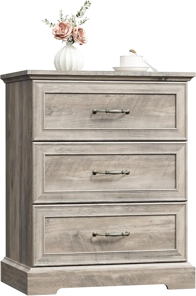 Nightstand with 3 Large Drawers, Rustic Farmhouse Wood Small Dresser, Bedside - Image 6
