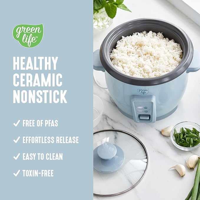 GreenLife Rice Cooker with Removable PFAS-Free Ceramic Nonstick Pot, 3-Cups - Image 3