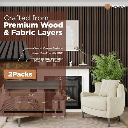 Avana Acoustic Wood Wall Panels – 94.4 x 12.6 Inch Dark Walnut Acoustic Panels - Image 4