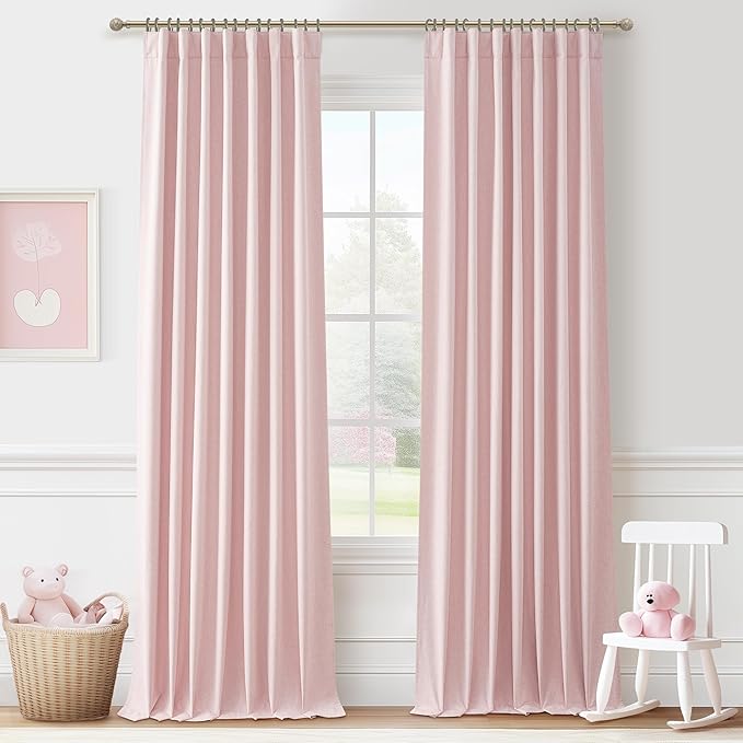 100 Inch Long Baby Pink Curtains 2 Panels Set by QJMYDECO
