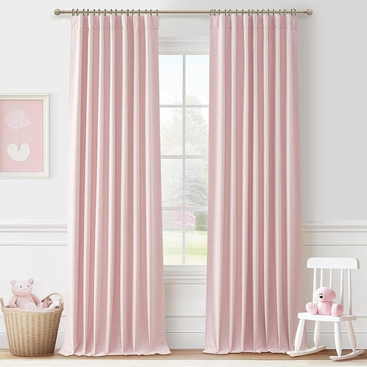 100 Inch Long Baby Pink Curtains 2 Panels Set by QJMYDECO