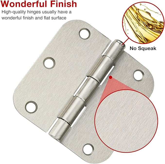 12 Pack Brushed Nickl Door Hinges 3.5 Inch x3-1/2 5/8 Radius Round Interior - Image 2