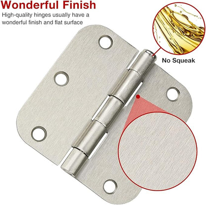 6 Pack Rounded Brushed Nickel Door Hinges 3.5 x 3-1/2" Inch, 5/8" Radius - Image 2