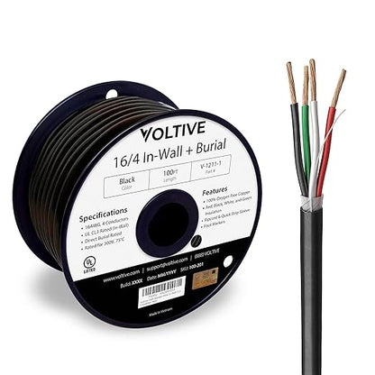 Voltive 16/4 Speaker Wire, in-Wall CL3 & Direct Burial, 100ft by Voltive
