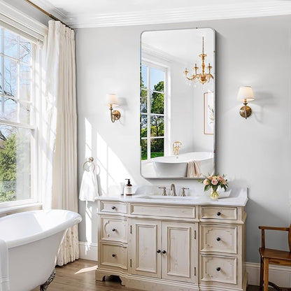CILIBER Frameless Mirror, 24x48 Beveled Bathroom Mirror Rounded Corner - Image 3