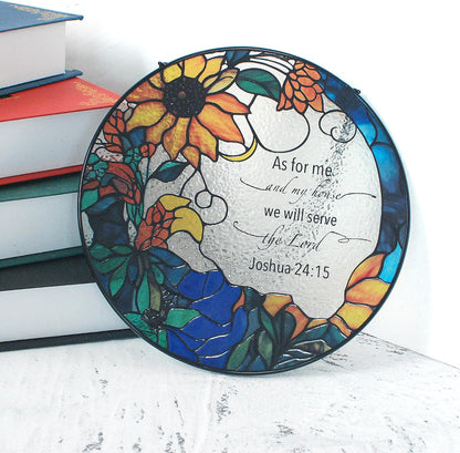 7.8'' The Lord Suncatcher Stained Glass - As for Me and My House We Will Serve The Lord Christian Wall Decor | Bible Verse Wall Art for Bible Lovers Art Themed Gift