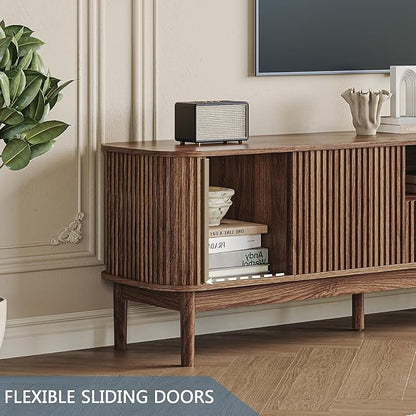 CHUWELL 86.6'' Fluted TV Stand for 75/80/85 Inch TVs, Mid Century Modern - Image 5