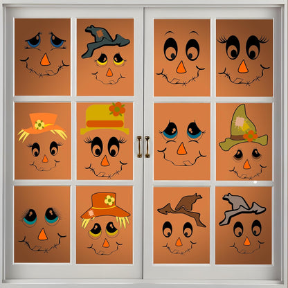 26 Pcs Fall Scarecrow Face Vinyl Decals Scarecrow Faces DIY Craft Vinyl Art Stickers, Scarecrow Wall Decals Stickers Halloween Fall Thanksgiving Christmas Glass Window Sticker