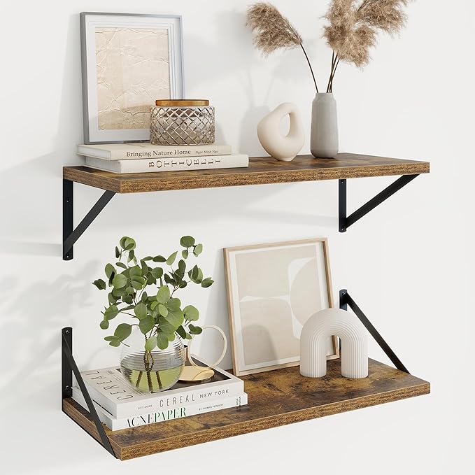 Axeman Deep Floating Shelves | 24 Inch Brown Wall Shelves Set of 2 | 10 Inch by Axeman