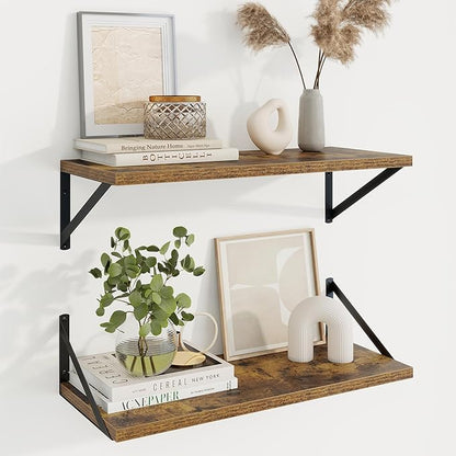 Axeman Deep Floating Shelves | 24 Inch Brown Wall Shelves Set of 2 | 10 Inch by Axeman