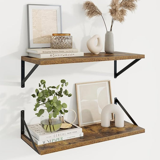 Axeman Deep Floating Shelves | 24 Inch Brown Wall Shelves Set of 2 | 10 Inch by Axeman