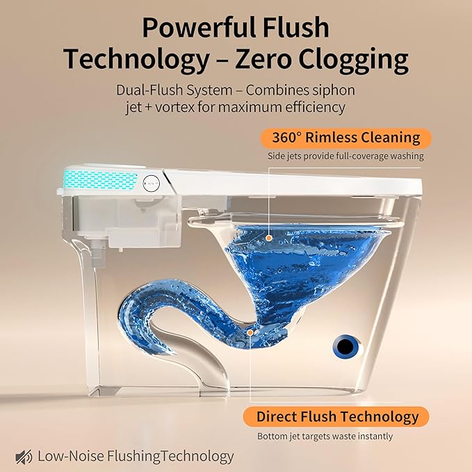 Smart Toilet Bidet with Foot Sensor Flush and Heated Seat, Tankless Toilets - Image 5