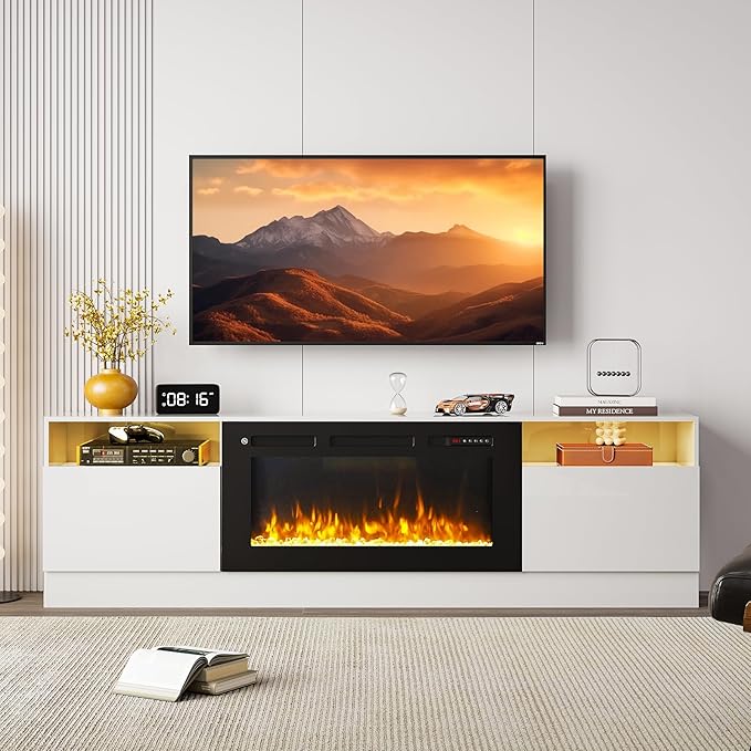 Fireplace TV Stand with Two Hinged Doors by Breezestival