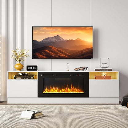 Fireplace TV Stand with Two Hinged Doors by Breezestival