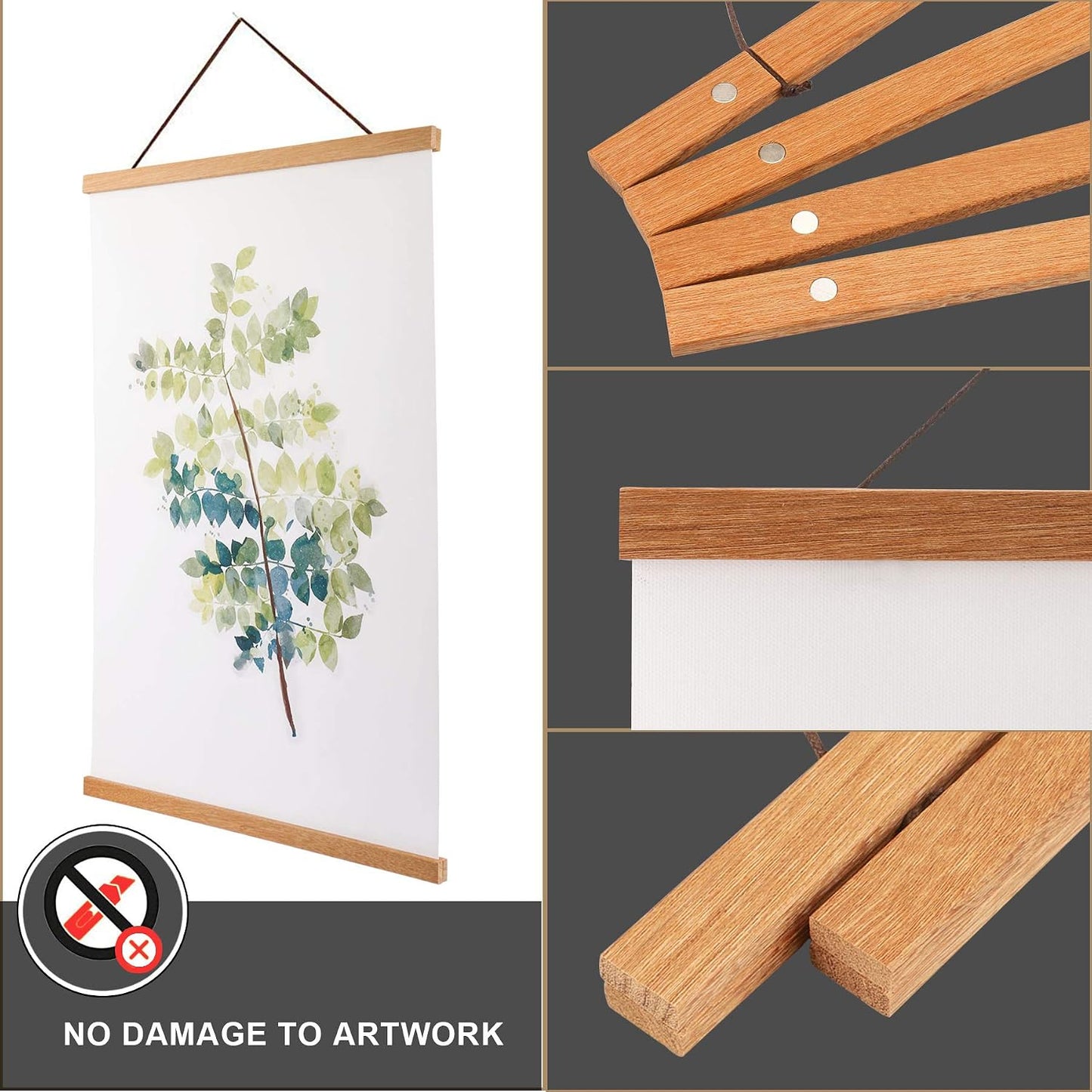 WITCOLOR Magnetic Poster Hanger Frame, 14 Inch Wide Teak Wood Magnet Poster Frame for Posters, Prints, Photos, Pictures, Maps, Scrolls, and Canvas Artwork