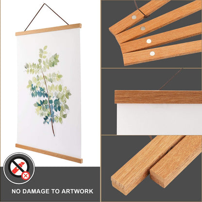 WITCOLOR Magnetic Poster Hanger Frame, 14 Inch Wide Teak Wood Magnet Poster Frame for Posters, Prints, Photos, Pictures, Maps, Scrolls, and Canvas Artwork