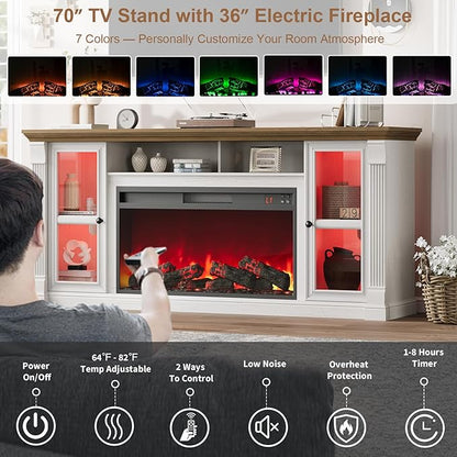 Farmhouse Fireplace TV Stand Up to 80" TVs, Media Console - Image 8