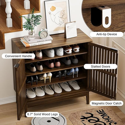 Shoe Cabinet with Slatted Doors, 4-Tier Freestanding Shoe Cabinet Storage - Image 7