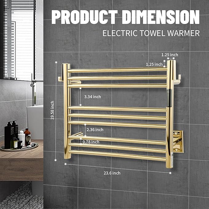 K&KALONZO Towel Warmer for Bathroom, Wall-Mounted 9-Bar Heated Towel Rack - Image 7