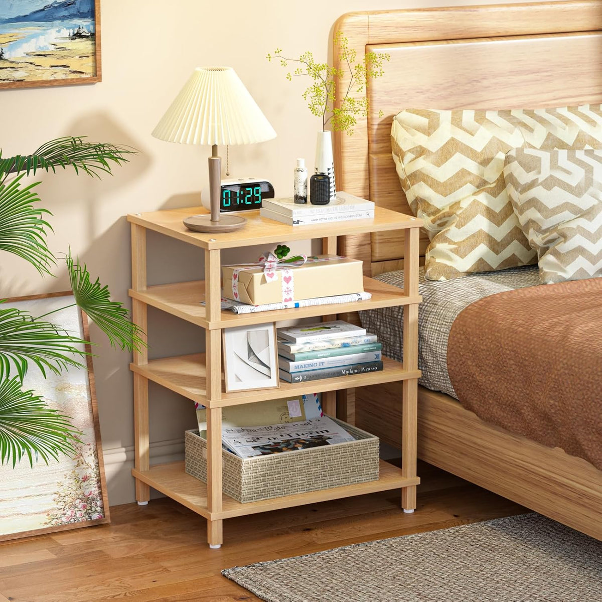 LELELINKY 4-Tier AV Media Player Stand, Natural Stereo Cabinet, Modern Audio ...