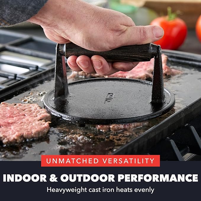 GreenPan x Bobby Flay Smash Burger Press, 6.5" Cast Iron Round Grill Press - Image 6