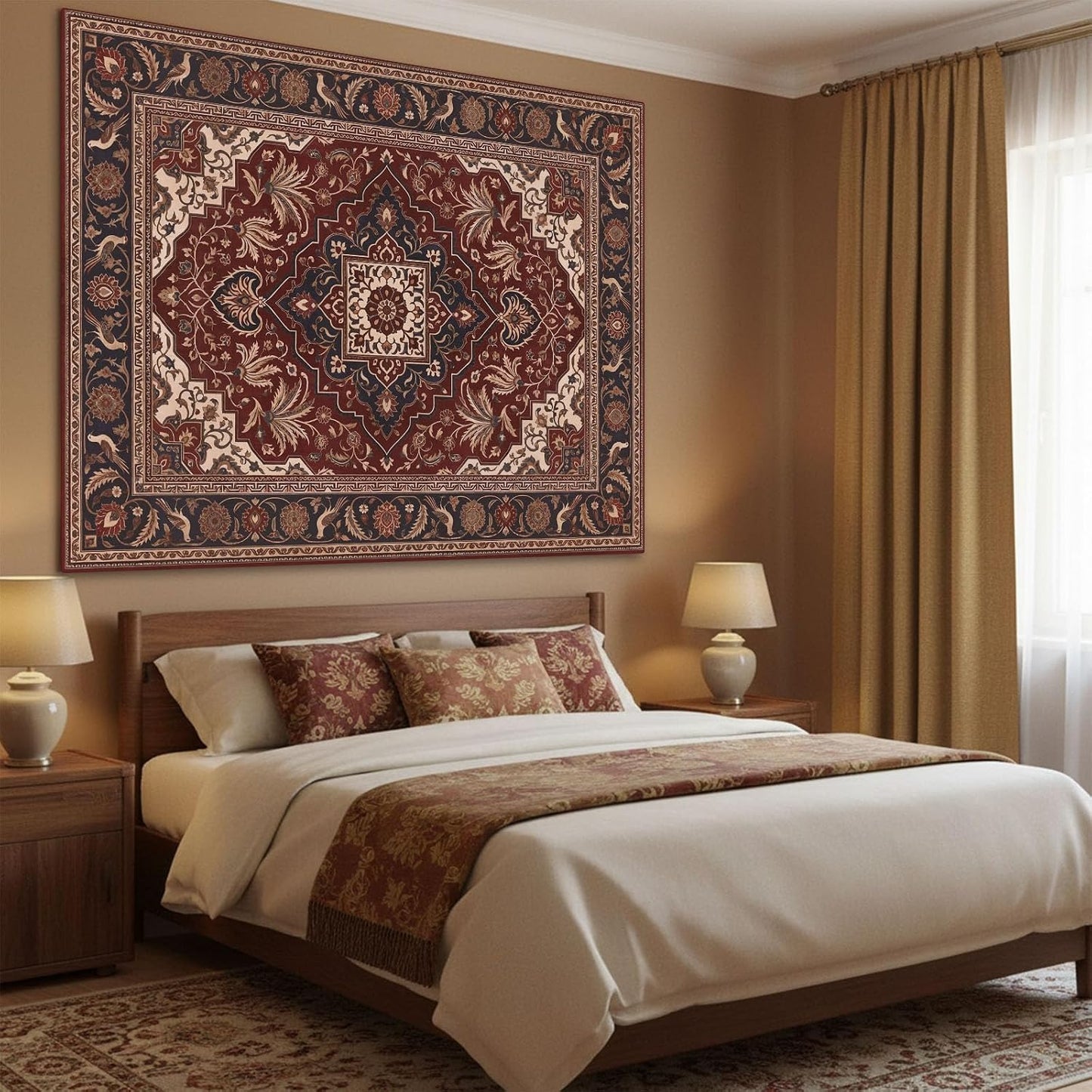 Accnicc Vintage Floral Tapestry Wall Hanging Hippie Indian Bohemian Mandala Tapestry Aesthetic Botanical Bird Red Small Tapestries for Mural Bedroom Living Room Dorm Decor 60 x 44 Inch