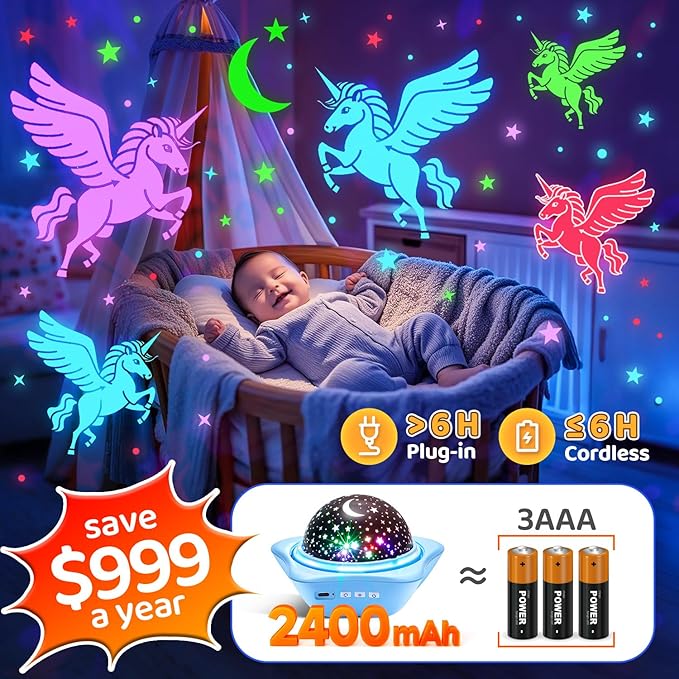 One Fire Night Light for Kids Gifts, 6 Films+78 Lighting Modes Ceiling Star - Image 4