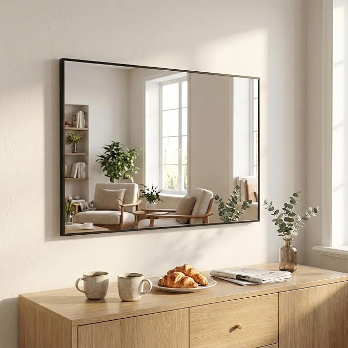 48''x36'' Extra Large Black Bathroom Mirror, Metal Framed Vanity Mirror - Image 3