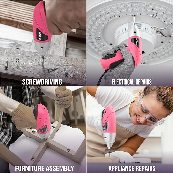 Hi-Spec Electric Screwdriver 19pc 3.6V Pink USB Small Power Screwdriver Set. - Image 6
