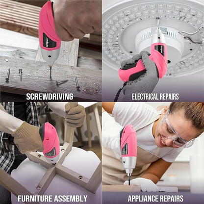 Hi-Spec Electric Screwdriver 19pc 3.6V Pink USB Small Power Screwdriver Set. - Image 6