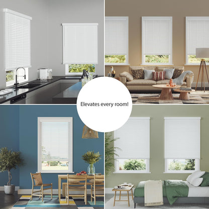 Lumino 2" Faux Wood Blinds - Smooth Slat, 36" W x 60" L White | Cordless, Mondern Valance, Custom Sizes