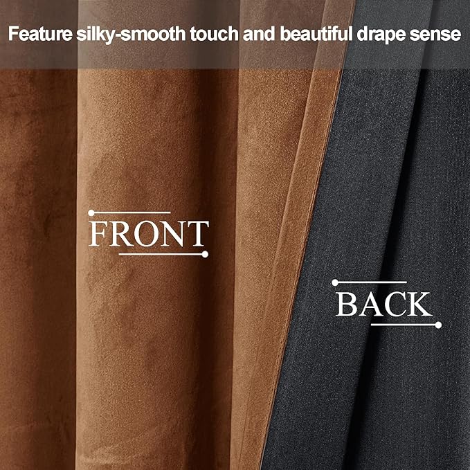 JIUZHEN Gold Brown Velvet Curtains 84 inches Blackout Curtains - Image 4