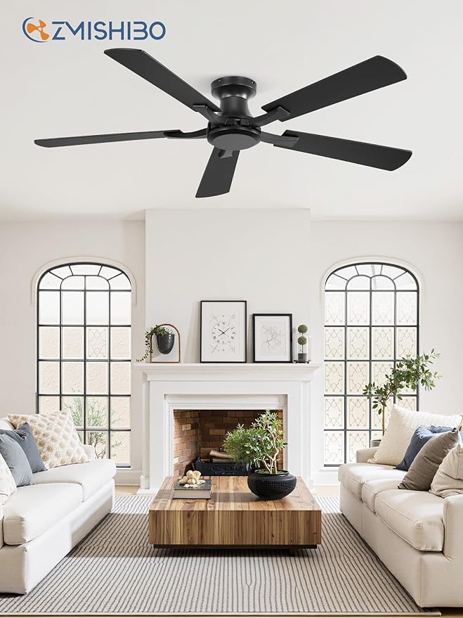 ZMISHIBO 52 Inch Ceiling Fan No Light, Flush Mount Low Profile, Modern Black - Image 8
