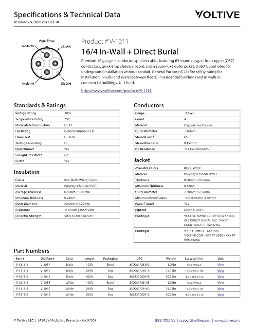 Voltive 16/4 Speaker Wire, in-Wall CL3 & Direct Burial, 500ft - Image 6