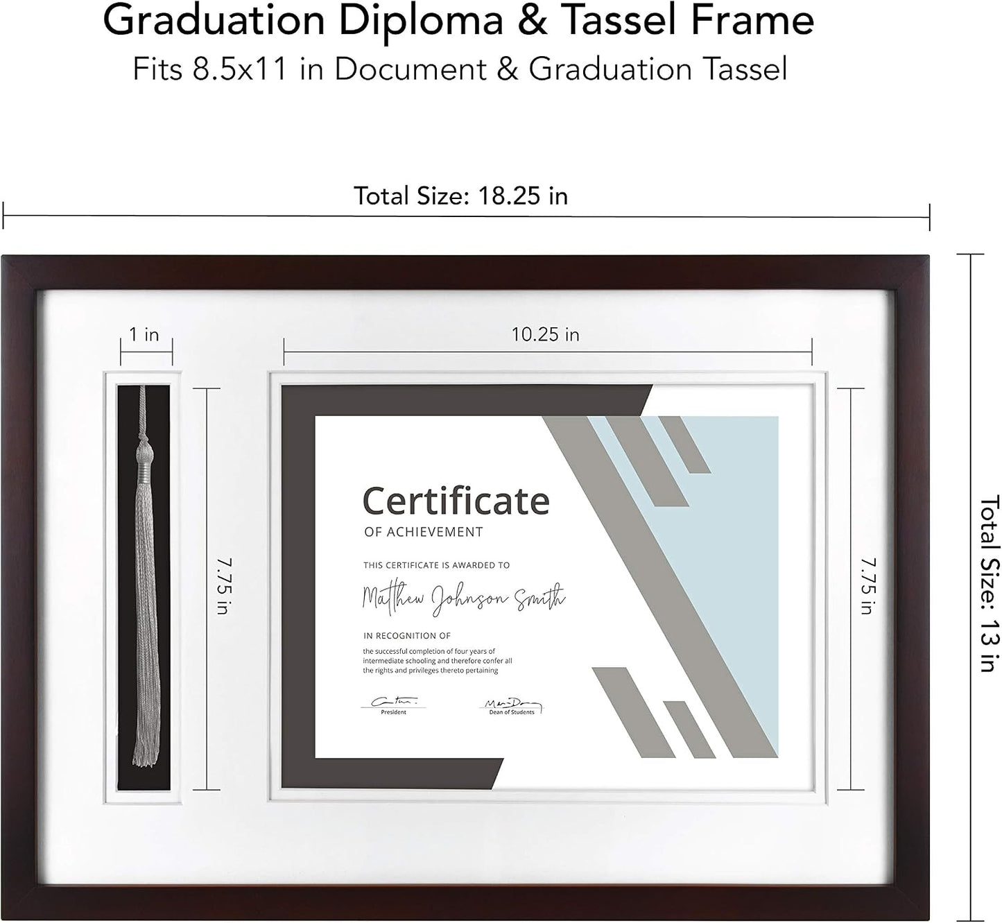 MCS, Espresso Graduation Diploma and Tassel Frame, 18.25x13 Inch Overall Size